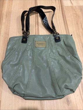 Simply Vera Vera Wang Olive Green Shoulder Tote with Black Patent Straps